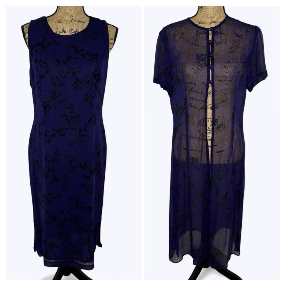 Spenser Jeremy‎ Silk Dress Set Sheer Dark Floral Whimsigoth Fairy Grunge Vtg 10